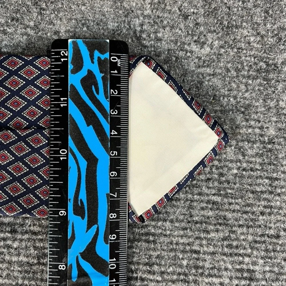 Graham & Lockwood London Mens Silk Tie Navy Blue Red Geometric Diamond Pattern